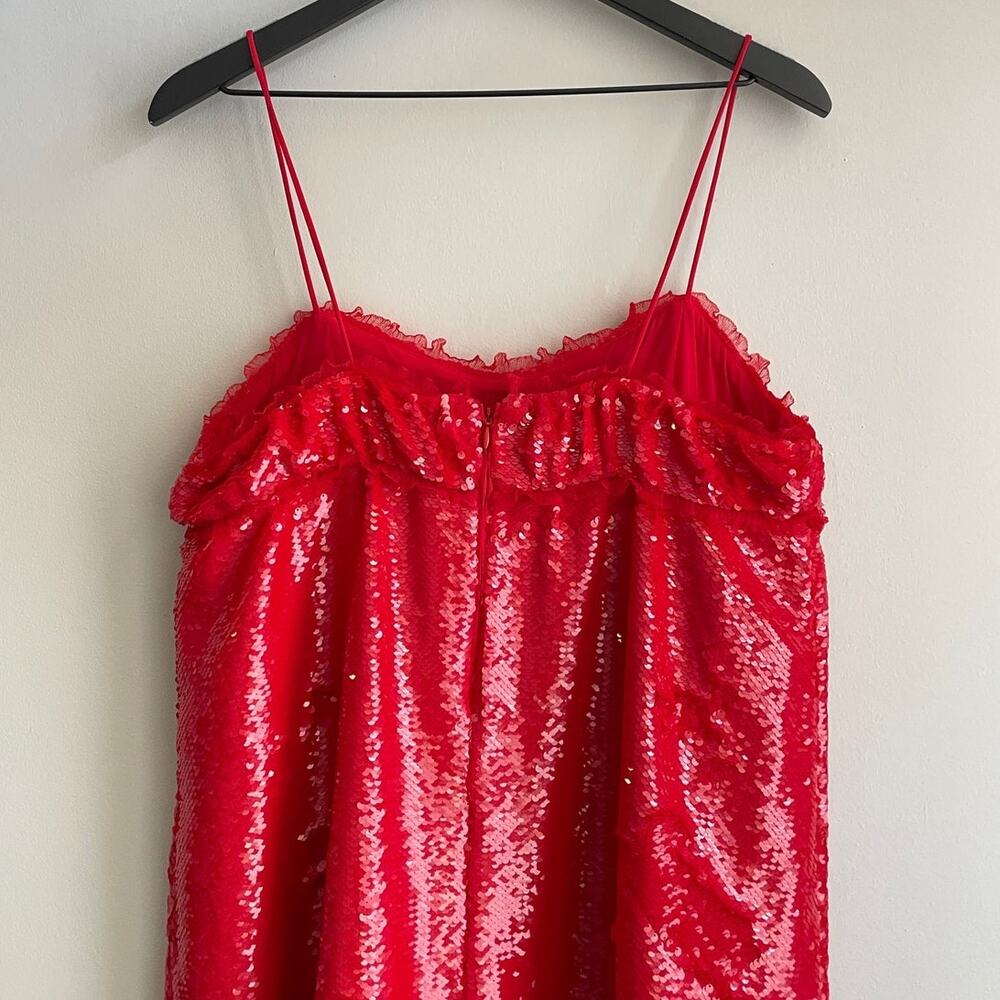 GANNI Fiery Red Sequins Mini Dress - Picture 6 of 8